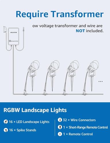RGBW Halloween Low Voltage Landscape Lights 16 Pack with Connectors (16 Pack)