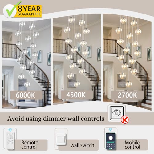 H138 LED Staircase Chandelier 15 (Silver-Clear / Globe 15-Light)