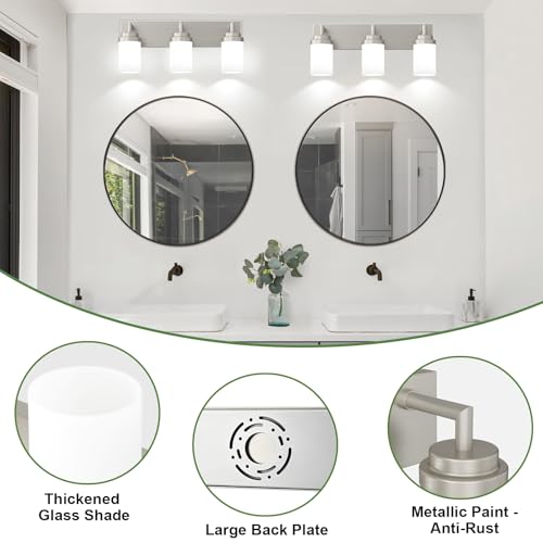 Bathroom Light Fixtures (Nickel-White Shade / 3-Light)