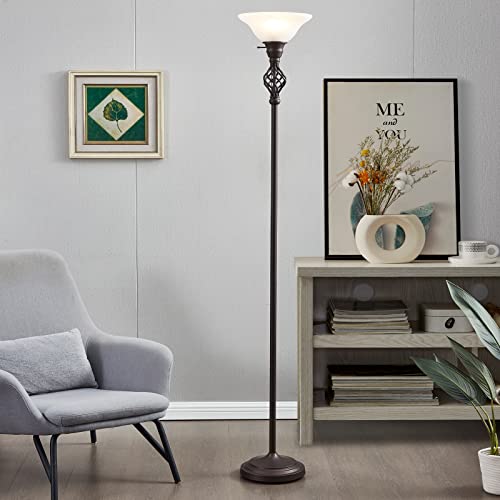 Torchiere Floor Lamp for Living Room (Red Brown,White)