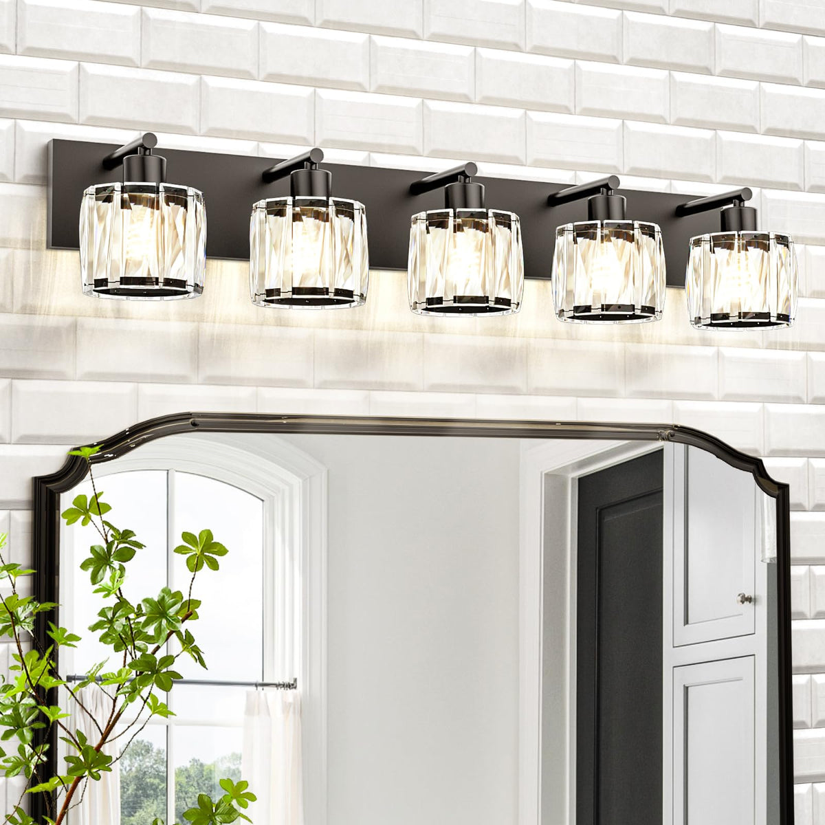 5 Light Crystal Bathroom Vanity Light Fixtures (Black-Round / 5 Light)