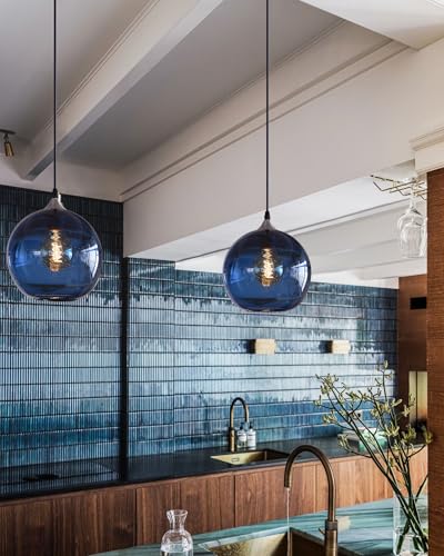 Glass Pendant Light (Blue / 8.7" Diam)