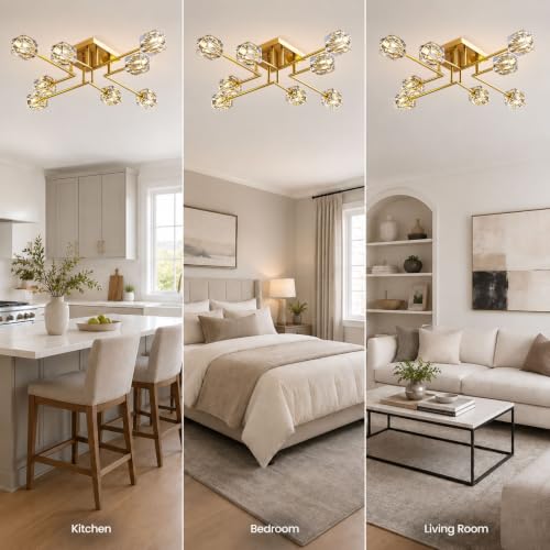 8 Light Gold Crystal Semi Flush Mount Sputnik Ceiling Light Fixture (Gold (8-light))