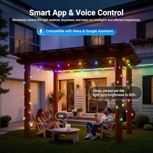 NR01 144ft Outdoor String Lights App Control Smart AI RGB IC W Light (144ft)