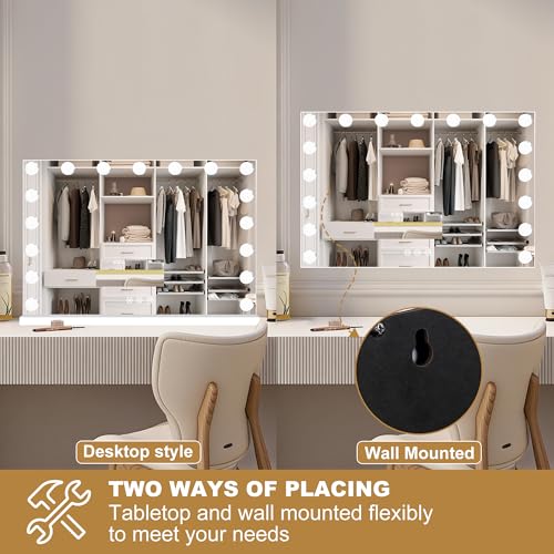 Vanity Mirror with Lights (White / 28"L x 20"W)