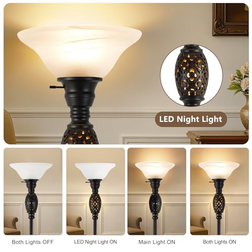 70" Floor Lamp for Living Room with Nightlight (Black)