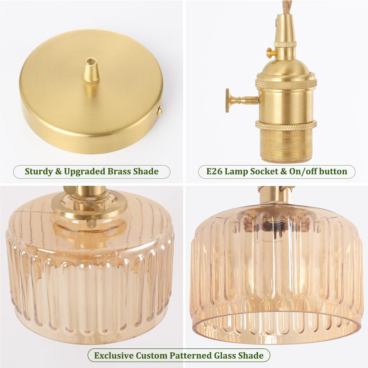 Pendant Light with Amber Striped Glass Lmapshade (Z-Striped Amber new)