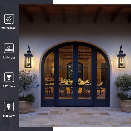 Extra Large Outdoor Wall Lighting (Black - Water Ripple Glass / 31.3 Inch - No Function)