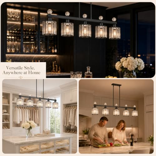 39" Crystal Island Light for Kitchen 5 (Black / 5 light-39in)