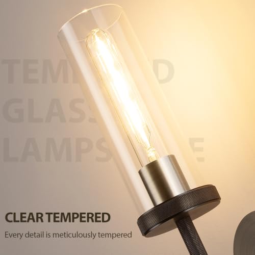 15" Knurled Bronze Hardwired Wall Sconces Set of 2 (Clear Glass / 15″-Bronze)