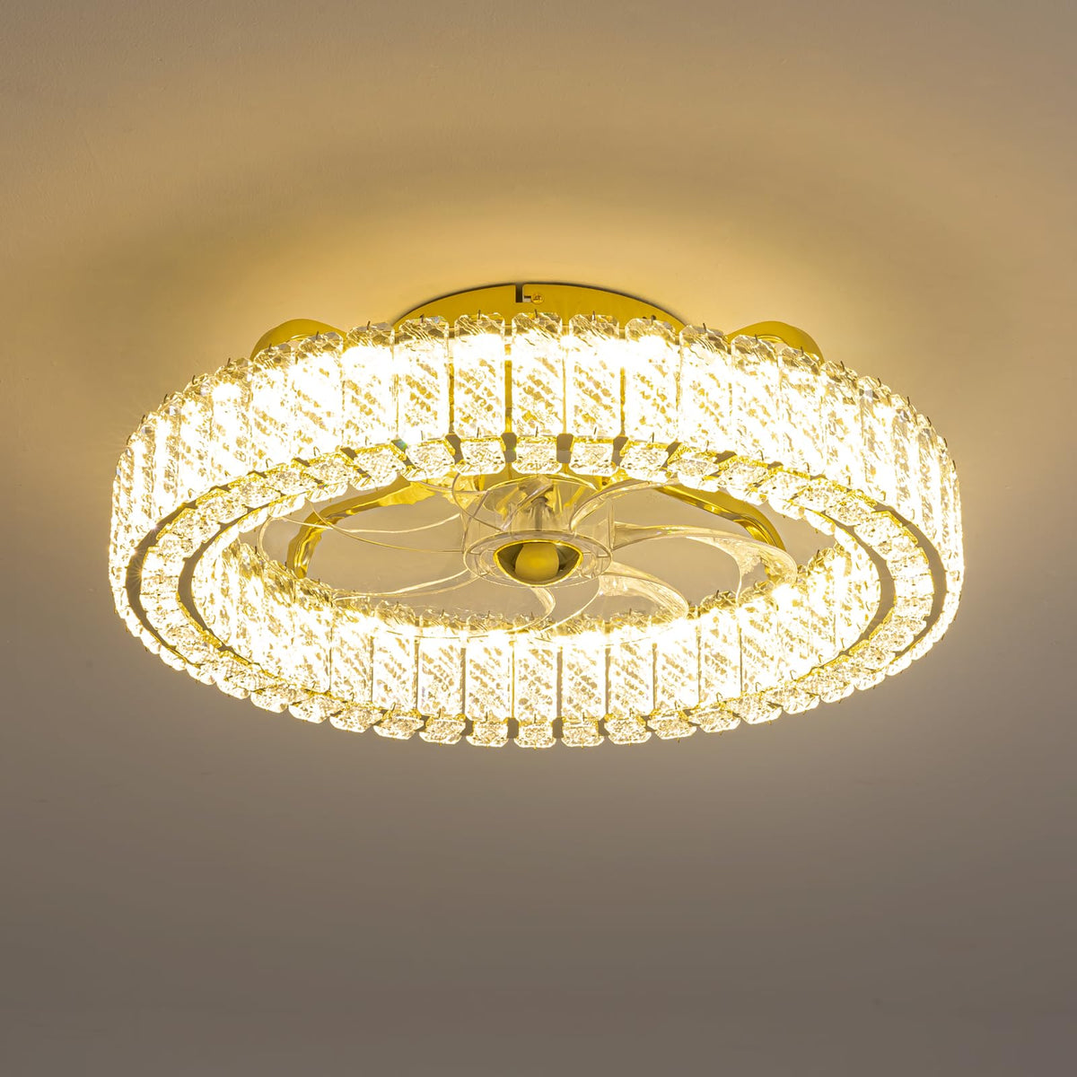 Crystal Ceiling Fan With Lights (Gold - 20.5 Inch)