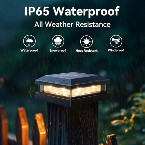 4x4 5x5 Solar Post Cap Lights Outdoor 16 (Black / 16 Pack)