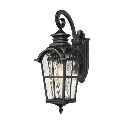 Porch Outdoor Wall Lantern (Black - Water Ripple Glass / 24.9 Inch - No Function)
