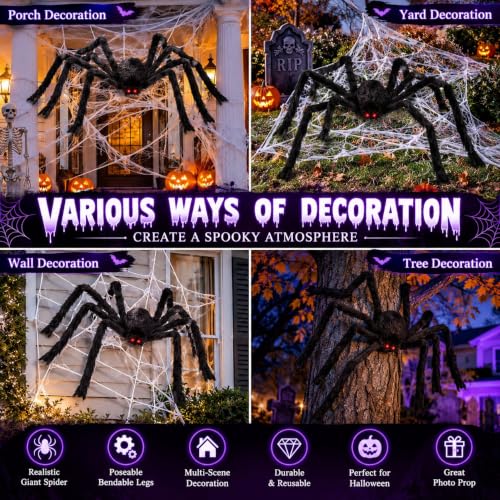 200 LED Halloween Spider Web Lights Purple Outdoor Light&Large Spider