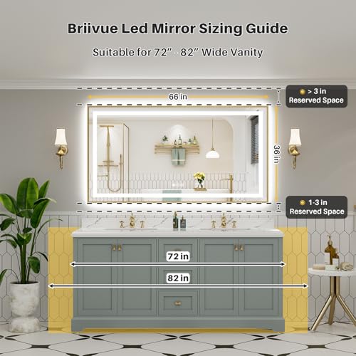 66x36 Inch LED Bathroom Mirror with Gold Frame (Backlit+front Lit With Gold Frame / 66"L x 36"W)