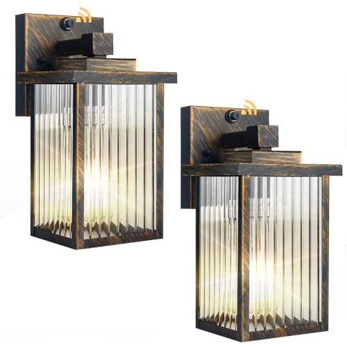 2 Pack Black Brush Gold Dusk to Dawn Outdoor Wall Light (Black Brush Gold / 10.6''-2 Pack)