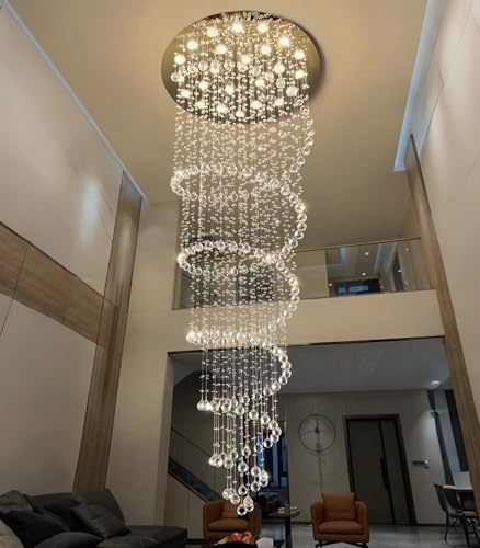 W47 x H118 High Ceiling Chandelier with LED Bulbs Dimmable Long Light Glam Chandeliers Crystal Pendants Light Fixtures for Foyer Entryway Living Room Stair Gold (Gold / Spiral W47" X H118")