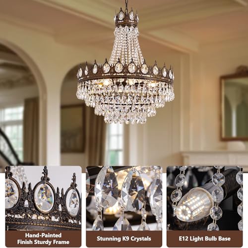 Vintage Crystal Chandeliers for Dining Room Light Fixture (D24"H27"- Antique Bronze)