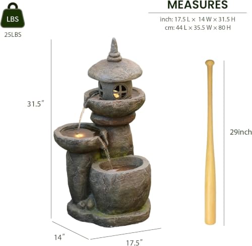 32" Japanese Pagoda Waterfall Fountain with LED Lights (32"h-gray)