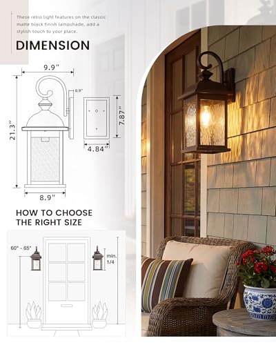 21" Outdoor Wall Light Fixtures (ORB, Water Ripple Glass / 21", Single Unit)