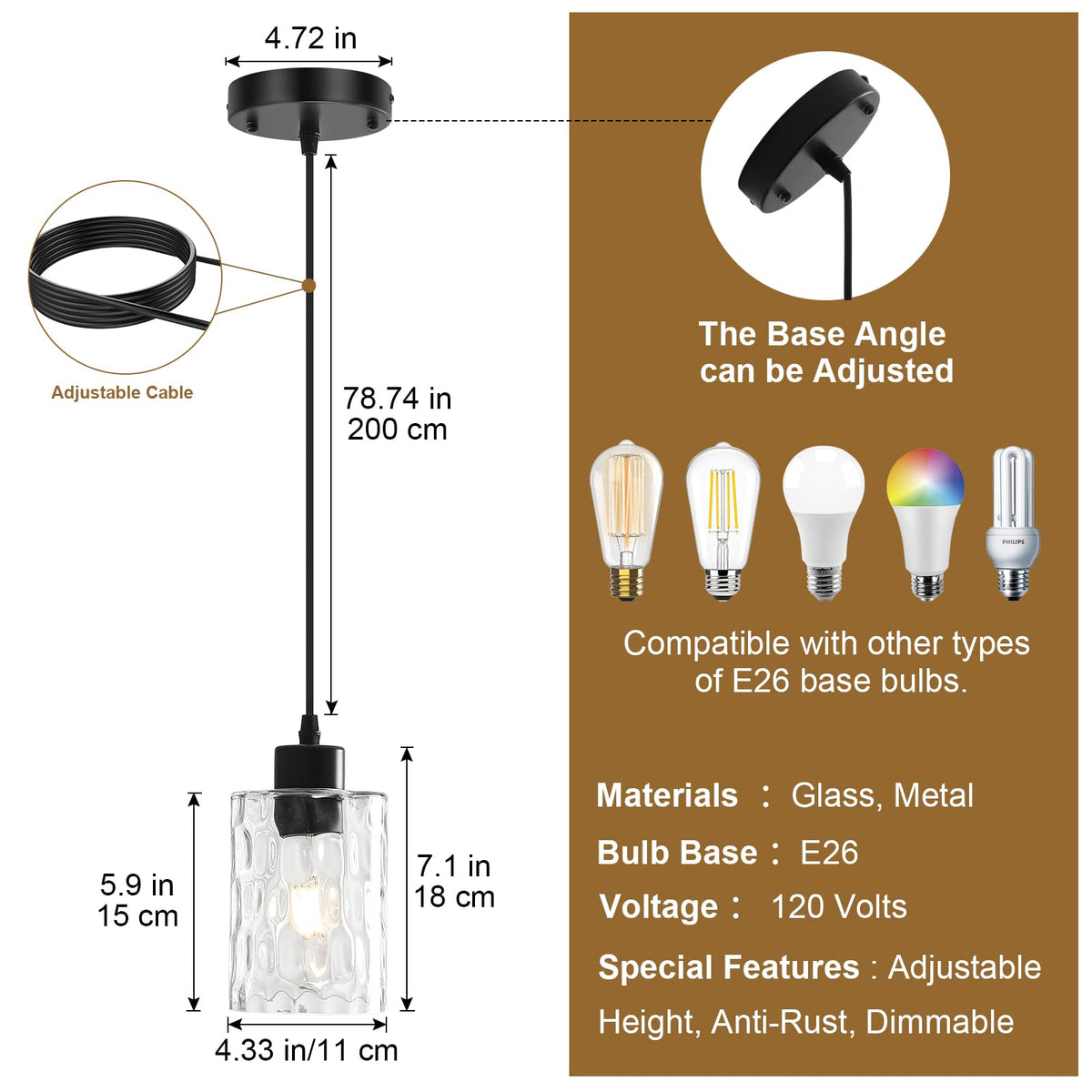2 Pack Black Pendant Lights Kitchen Island (Black-2Pack)