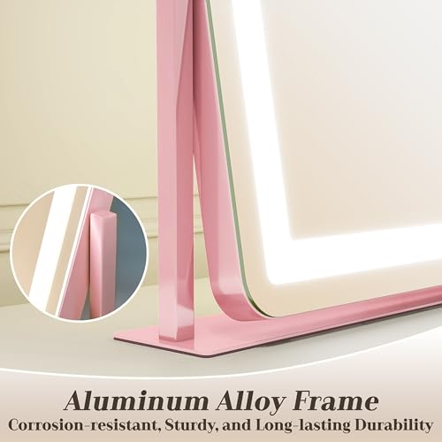 22x16 Inch Pink Vanity Mirror with Lights (Pink / 23"L x 16"W)