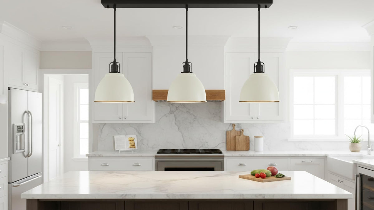 21601-61,Replacement Metal Shade for Pendant Light,Off-White,7-7/8"W x 5-3/4"H,Center Hole 1-5/8" (Off White with White inside)