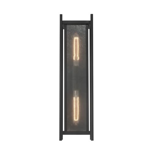 5-3805-BK Jacobs Mid-Century Modern Clear Mica Glass Outdoor Wall Lantern, 2-Light 120 Total Watts, 22" H x 6" W, Matte Black (22" Height / Matte Black)
