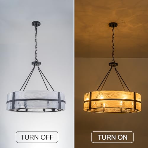 28" Black Glass Chandeliers for Dining Room with Cloudy Glass Shades (Black-Cloudy White / 28")
