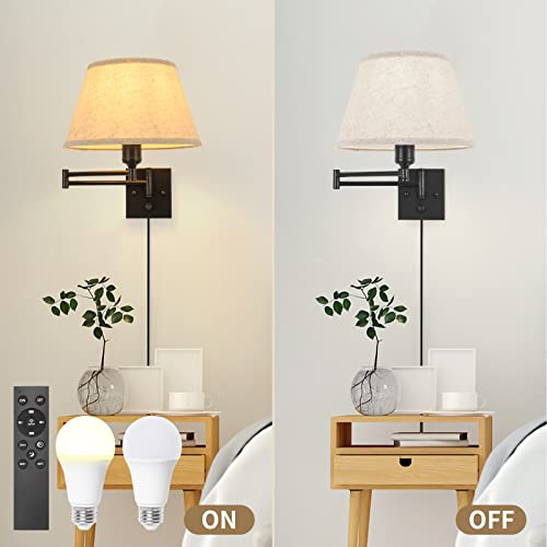 Wall Sconce Plug in (Beige-Remote / Large)