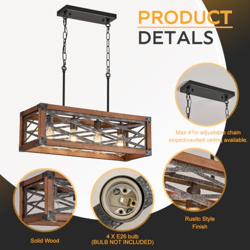 Farmhouse Kitchen Island Lighting 4 Lights Wood Rectangle Chandelier (4 Light Cross)