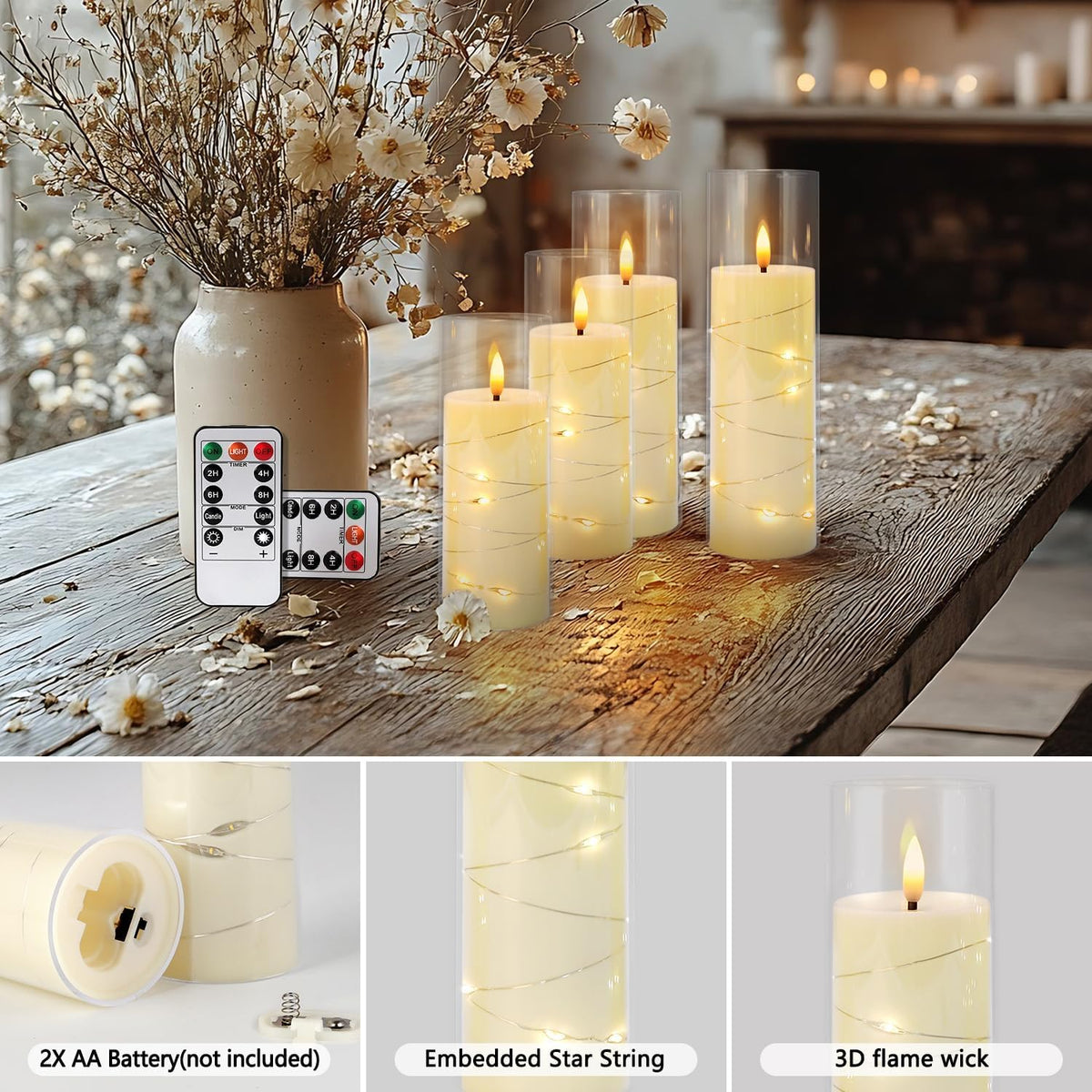 Christmas Decoration Flickering Flameless Candles - 24 Pack, Ivory-4