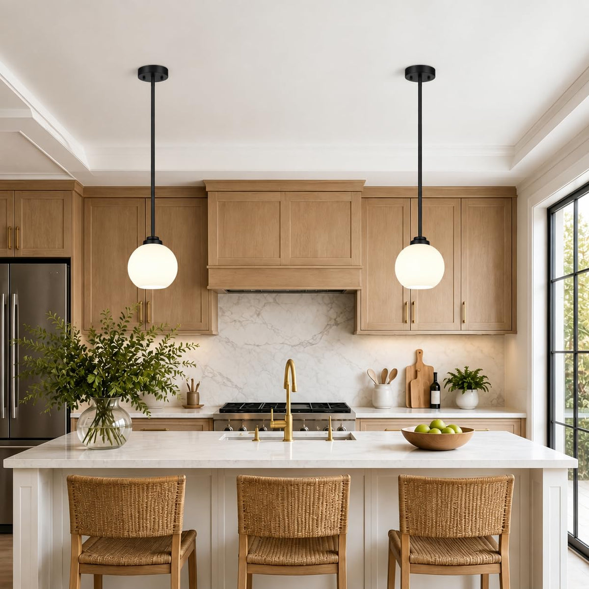 2 Pack Modern Globe Pendant Lights Kitchen Island Milk Glass (Matte Black + Milky White Glass 2 Pack)
