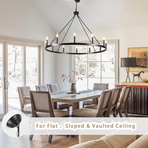 Wagon Wheel Chandelier Modern Farmhouse Chandeliers for Dining Room Light Fixtures Over Table Rustic Pendant Light for Living Room Kitchen Island