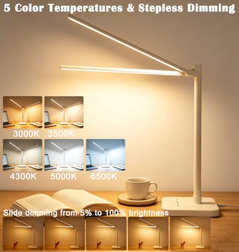 Desk Lamp for Office Home Dual Head 24W Swing Arm Reading Table Lamp