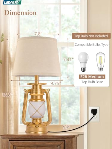 18.72" Antique Gold LED Lantern Flickering Flame Table Lamps for Bedrooms Set of 2 (Antique Gold)