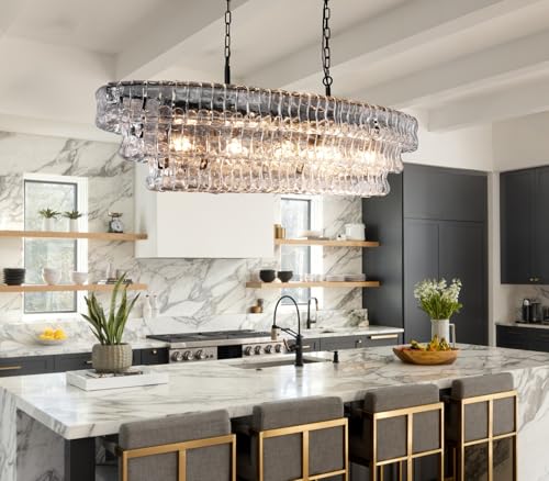 54 Inch Large Rectangular Black Chandelier for Dining Room (Black(Clear Glass) / Rectangle L54'')