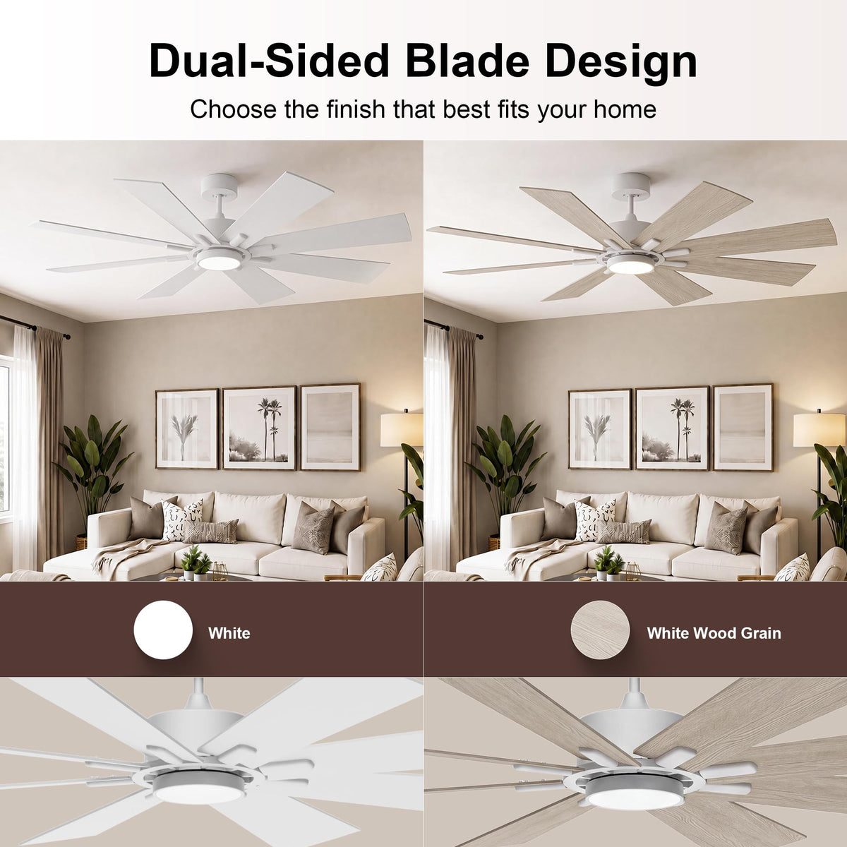 72 Inch Large Ceiling Fan with Lights (White / 72 Inch)