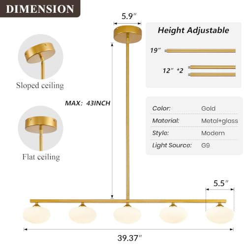 Gold Linear Chandelier (Gold strip-5 light)