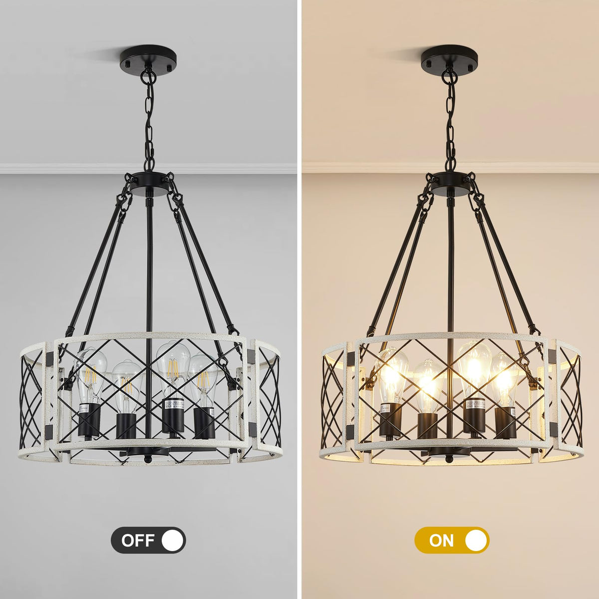 20'' Farmhouse Chandelier (Vintage White-20"(Easy to Install) / 4-Light)