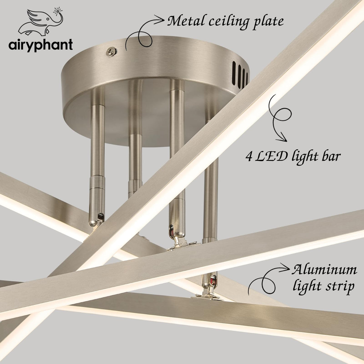 Nickel Modern LED Chandelier Large 31.5" Semi (Nickel-A / 4 Lights - Remote Control - 31.5")
