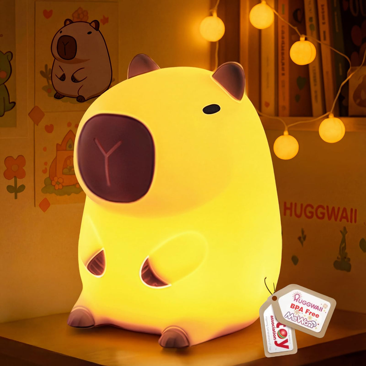 Huggwaii Squishy Capybara Night Light for Kids (Brown-1)