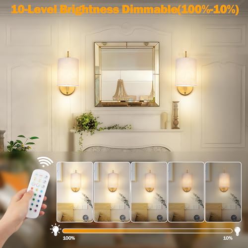 Battery Operated Wall Sconce Set of 2 (Gold / Linen / Large)