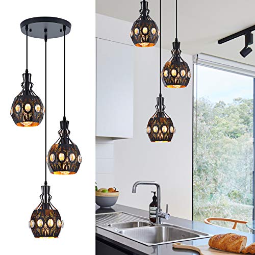 3 Light Industrial Pendant Lighting Vintage Hanging Ceiling Light Fixtures (YLC13-3HBlack)