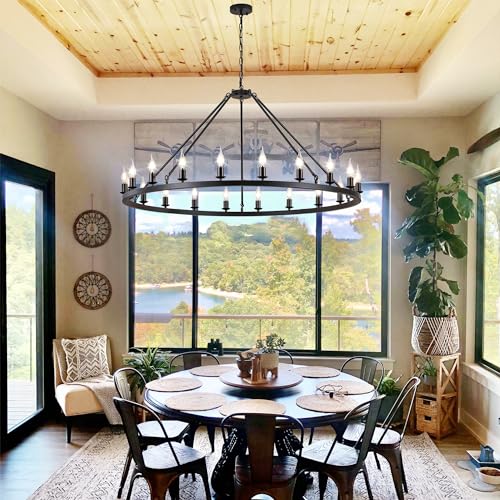48 Inch Wagon Wheel Chandelier (Black 48" 20-Lights)