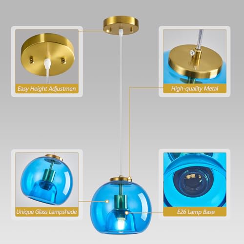 Cobalt Blue Glass Pendant Lights Kitchen Island (Cobalt Blue(7.87 in) / 2-Pack)