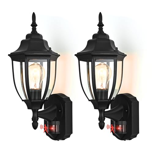 Porch Lights Outdoor Motion Sensor Wall Sconce Anti (Black / Standard - 2 Pack)