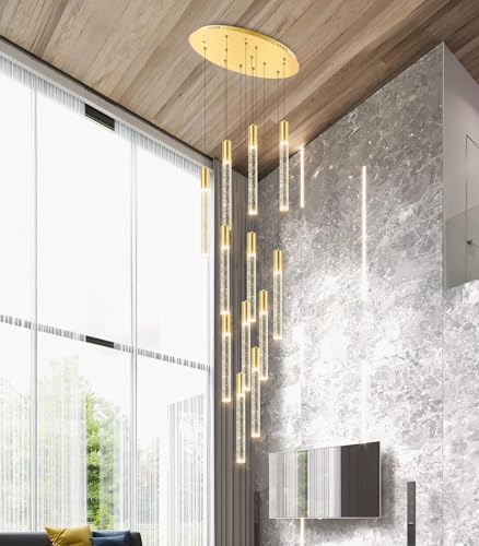 118" High Ceiling Chandelier Linear Crystal Pendants (12 lights / Gold)