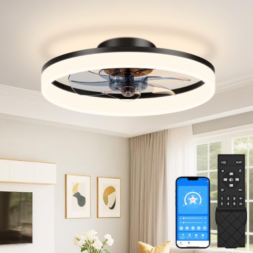 Low Profile Ceiling Fans with Lights and Remote (Black / 16 INCH)