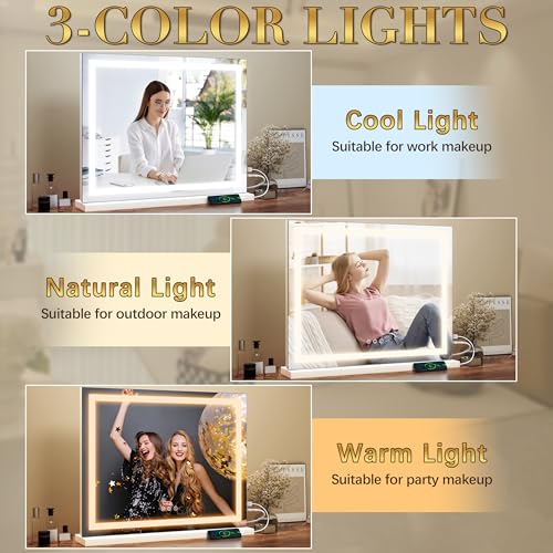 23x18 Inch Makeup Mirror with Lights (White / 23"L x 18"W)